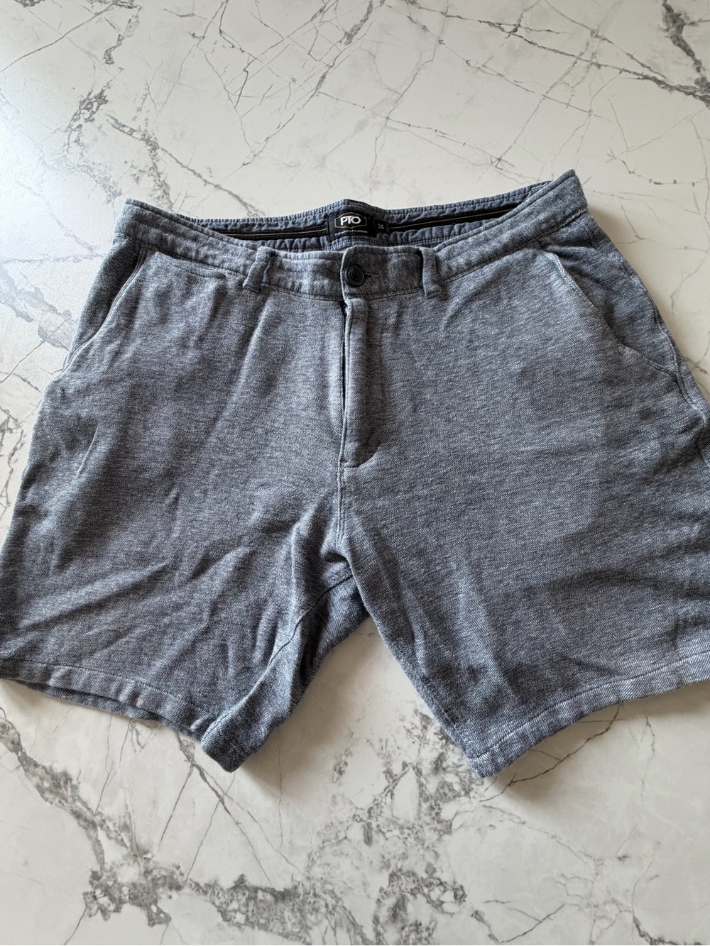 PTO Men's Gray Athletic Knit Shorts with Button Waist